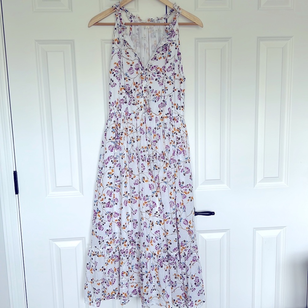 Roberta Roller Rabbit White Floral Maxi Dress with Purple and Yellow Print